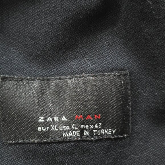 Zara Trench Coat Men XL Navy Double Breasted Vented Twill Cotton Unlined Pockets - Picture 3 of 16